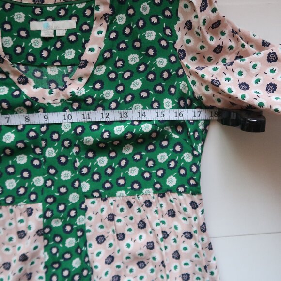 Boden Green Pink Floral 3/4 Sleeve Mini Dress Viscose Boho Spring Summer Size 2 - Picture 11 of 16